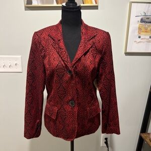 Women's Coldwater Creek Red Patterned Blazer with Button Closure Size 10